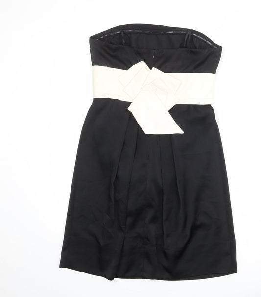 BCBGMAXAZRIA Womens Black Colourblock Polyester Mini Size 8 Square Neck Zip - Strapless