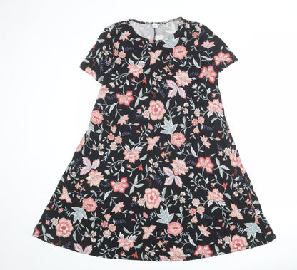 Old Navy Womens Black Floral Viscose A-Line Size L Boat Neck Pullover