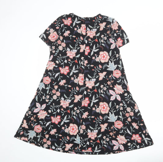 Old Navy Womens Black Floral Viscose A-Line Size L Boat Neck Pullover