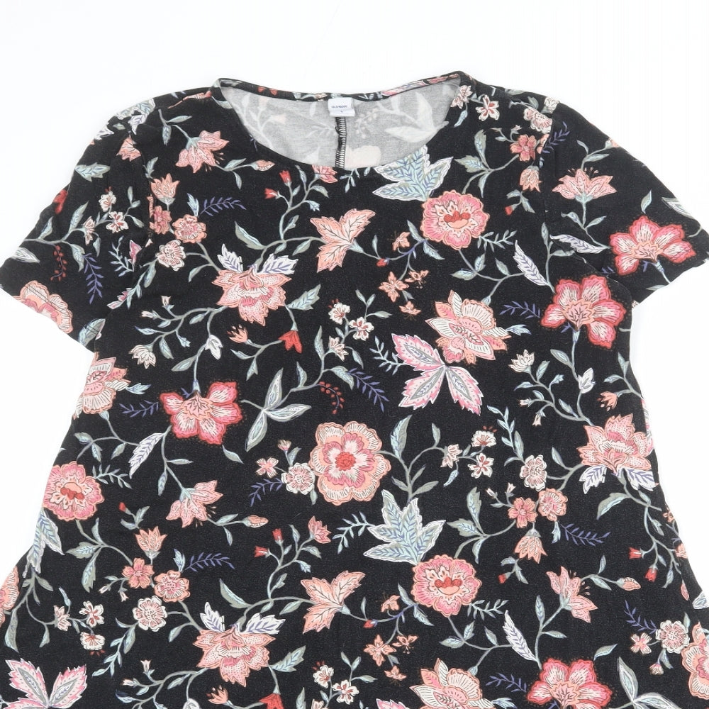 Old Navy Womens Black Floral Viscose A-Line Size L Boat Neck Pullover