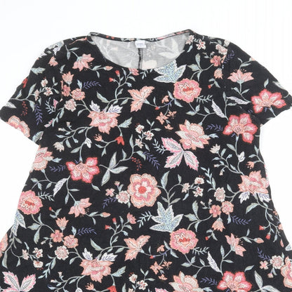 Old Navy Womens Black Floral Viscose A-Line Size L Boat Neck Pullover