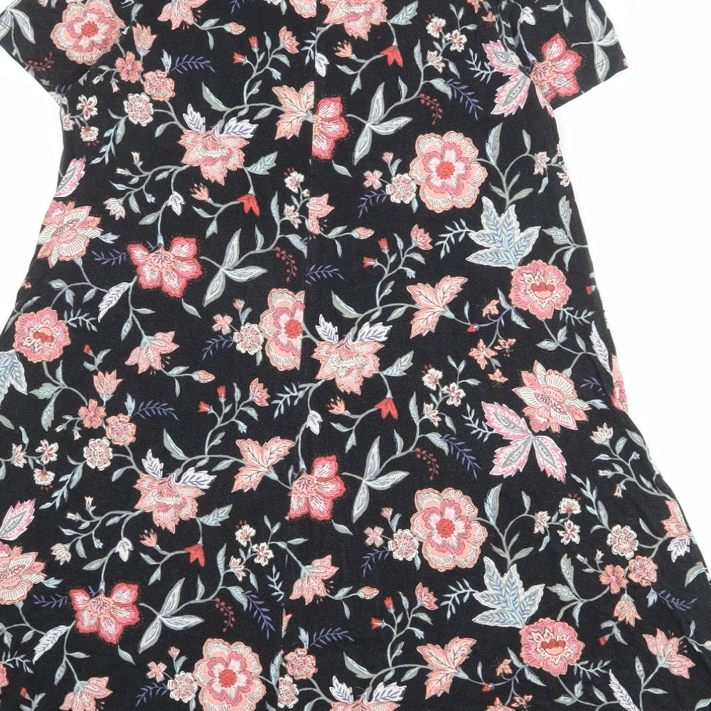 Old Navy Womens Black Floral Viscose A-Line Size L Boat Neck Pullover