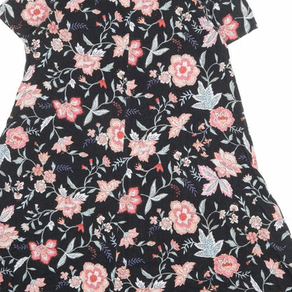 Old Navy Womens Black Floral Viscose A-Line Size L Boat Neck Pullover