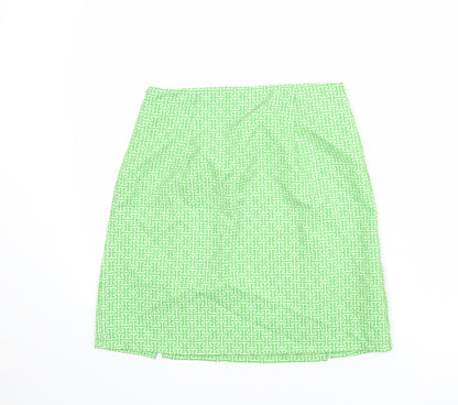 Boohoo Womens Green Geometric Polyester A-Line Skirt Size 10 Zip