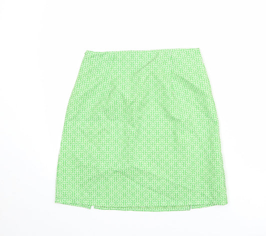 Boohoo Womens Green Geometric Polyester A-Line Skirt Size 10 Zip