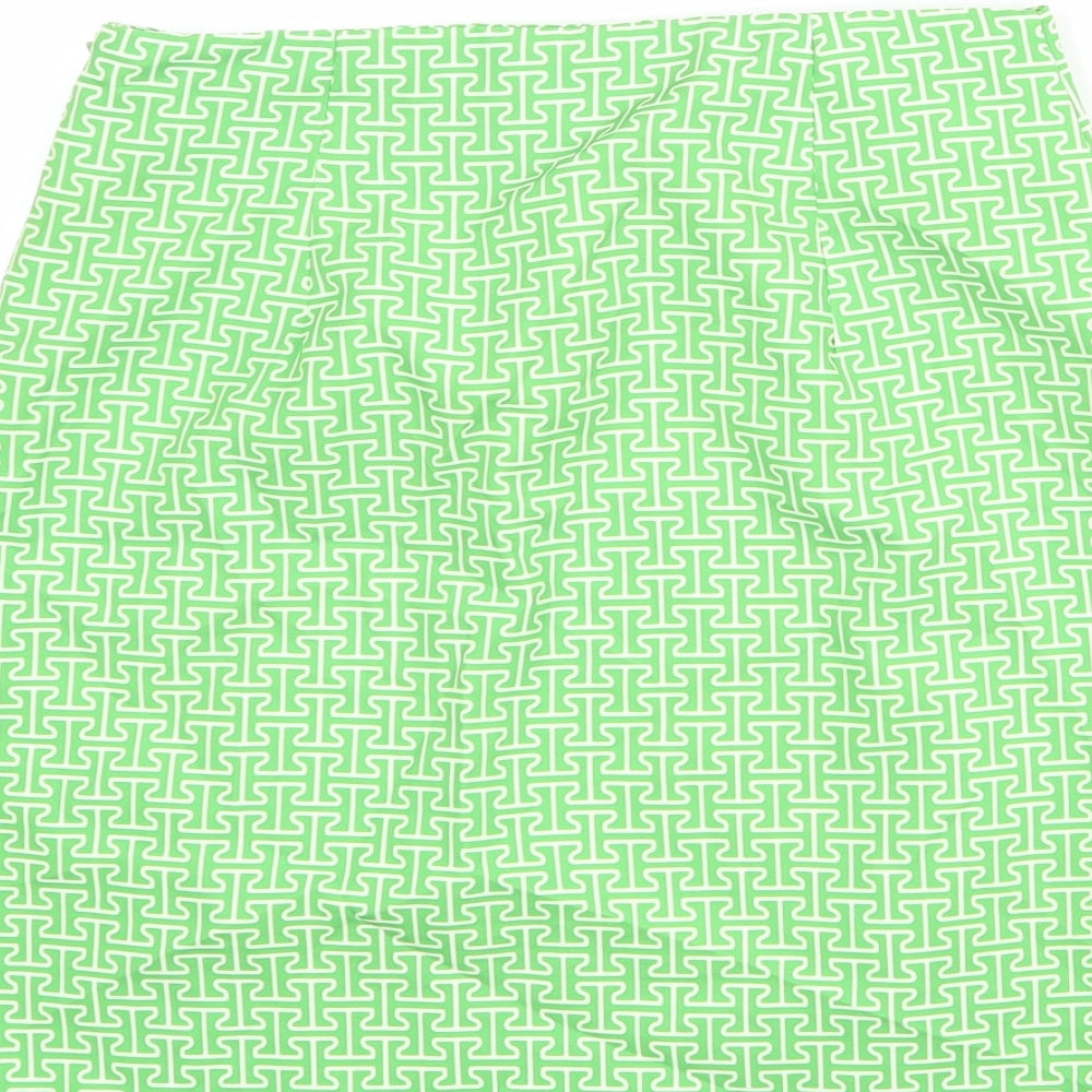 Boohoo Womens Green Geometric Polyester A-Line Skirt Size 10 Zip