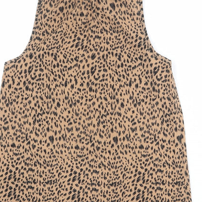 New Look Womens Brown Animal Print Polyester Basic Blouse Size 6 High Neck