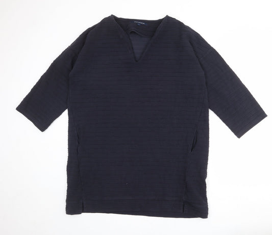 French Connection Womens Blue Cotton Shift Size L V-Neck Pullover - Textured