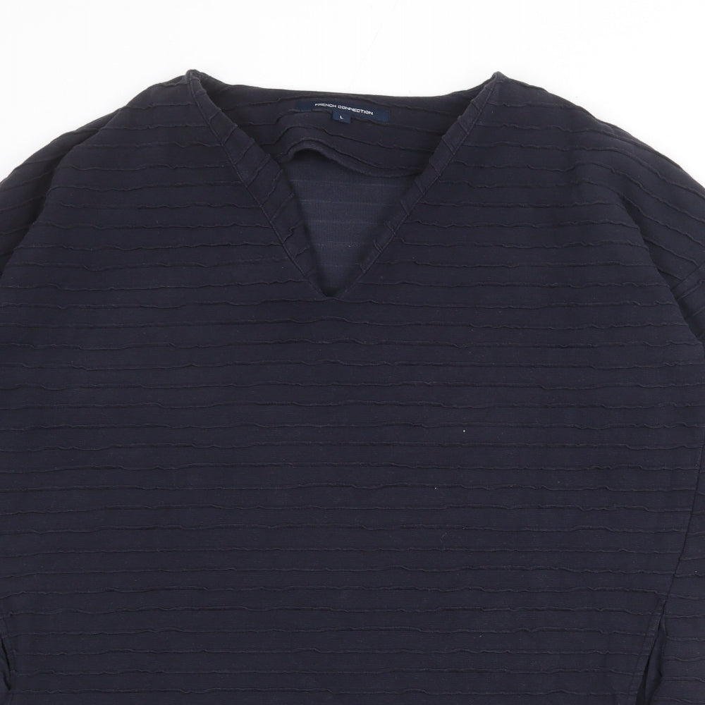 French Connection Womens Blue Cotton Shift Size L V-Neck Pullover - Textured