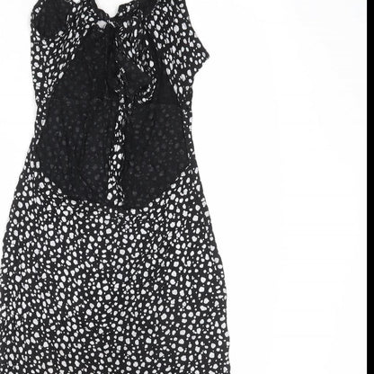 PRETTYLITTLETHING Womens Black Animal Print Polyester Tank Dress Size 10 V-Neck Tie