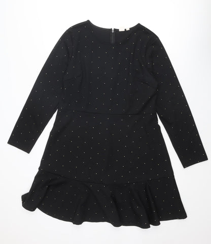 Gap Womens Black Polka Dot Polyester A-Line Size 14 Round Neck Zip