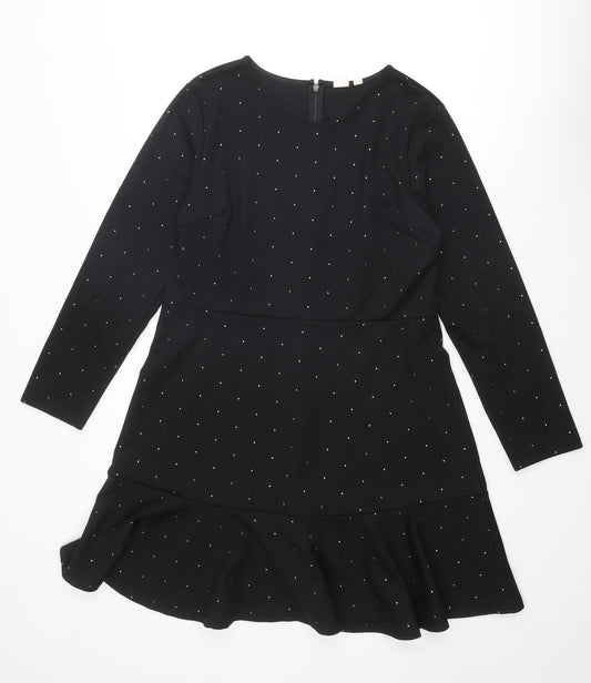 Gap Womens Black Polka Dot Polyester A-Line Size 14 Round Neck Zip