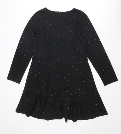 Gap Womens Black Polka Dot Polyester A-Line Size 14 Round Neck Zip