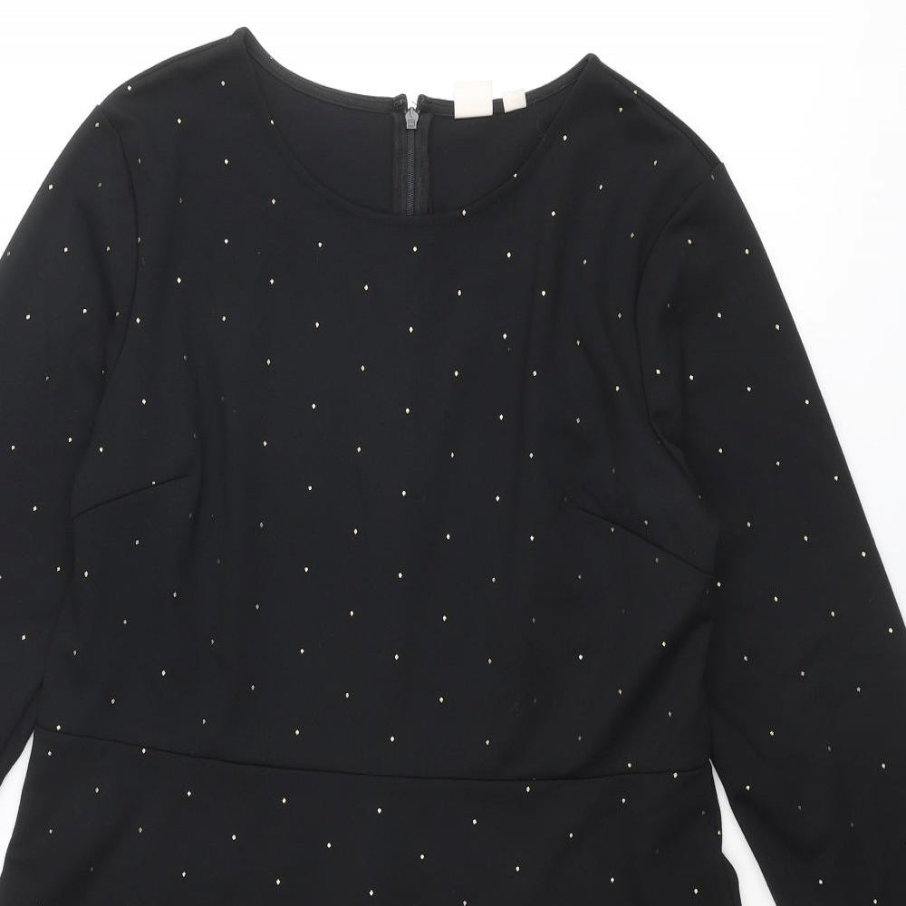 Gap Womens Black Polka Dot Polyester A-Line Size 14 Round Neck Zip
