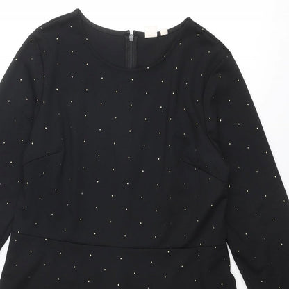 Gap Womens Black Polka Dot Polyester A-Line Size 14 Round Neck Zip