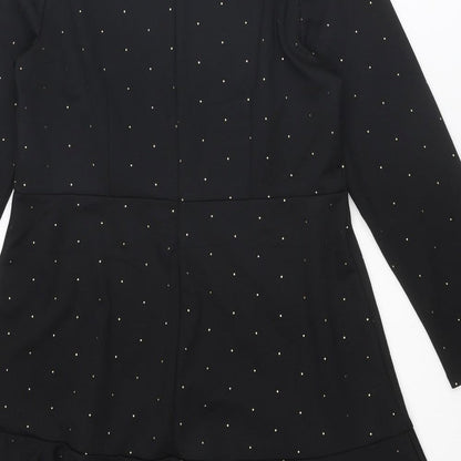 Gap Womens Black Polka Dot Polyester A-Line Size 14 Round Neck Zip