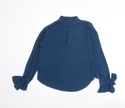 Ann Taylor Womens Blue Polyester Basic Blouse Size 2XS Mock Neck - Tie Sleeve Detail