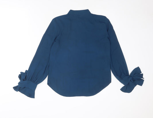 Ann Taylor Womens Blue Polyester Basic Blouse Size 2XS Mock Neck - Tie Sleeve Detail