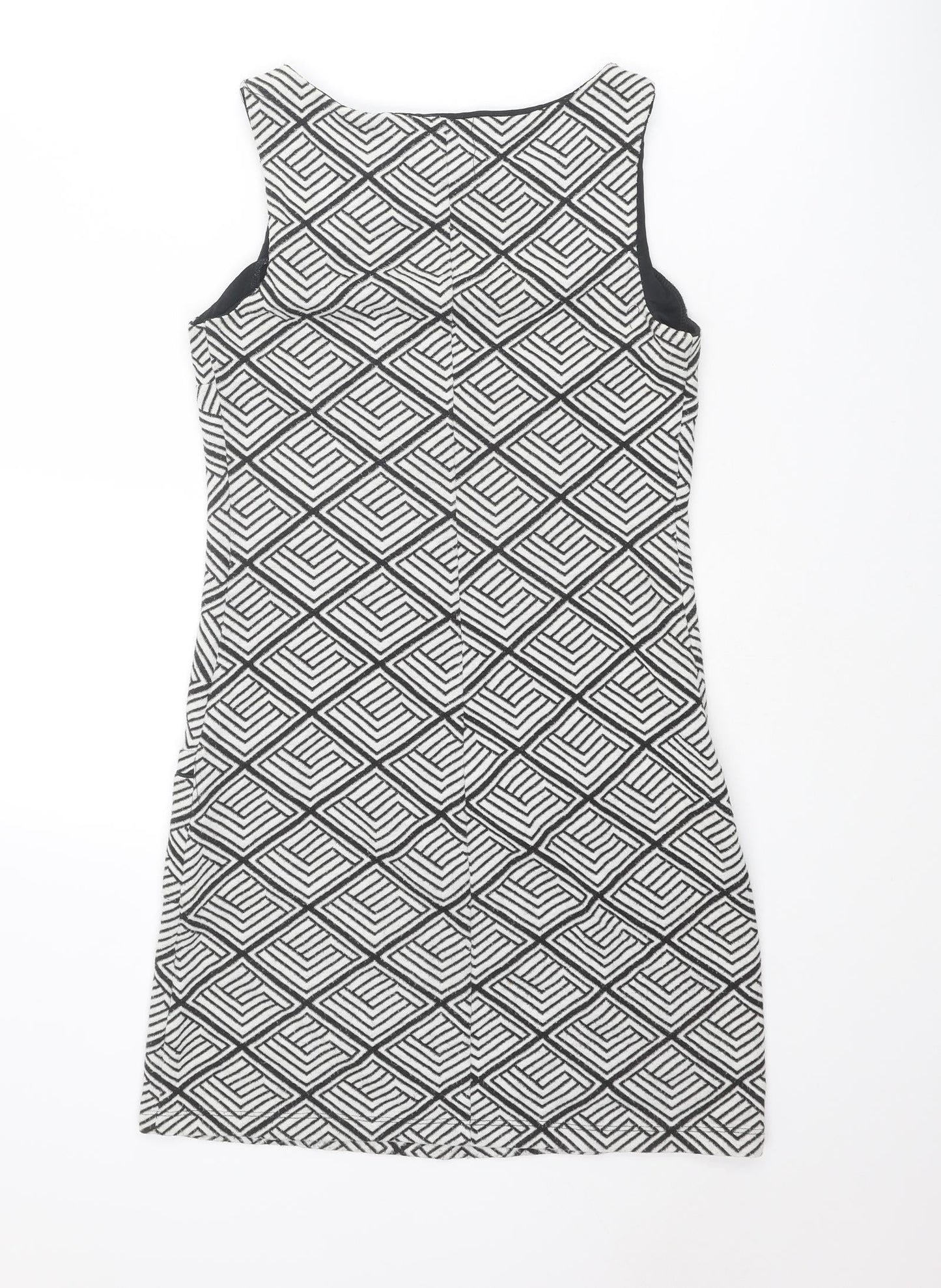 Dorothy Perkins Womens White Geometric Polyester Tank Dress Size 8 Square Neck Pullover