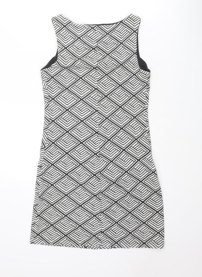 Dorothy Perkins Womens White Geometric Polyester Tank Dress Size 8 Square Neck Pullover