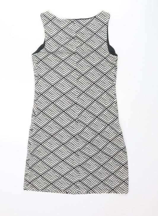 Dorothy Perkins Womens White Geometric Polyester Tank Dress Size 8 Square Neck Pullover