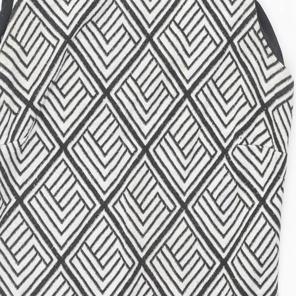 Dorothy Perkins Womens White Geometric Polyester Tank Dress Size 8 Square Neck Pullover