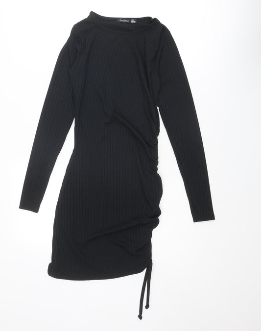 Boohoo Womens Black Polyester Bodycon Size 10 Round Neck Pullover