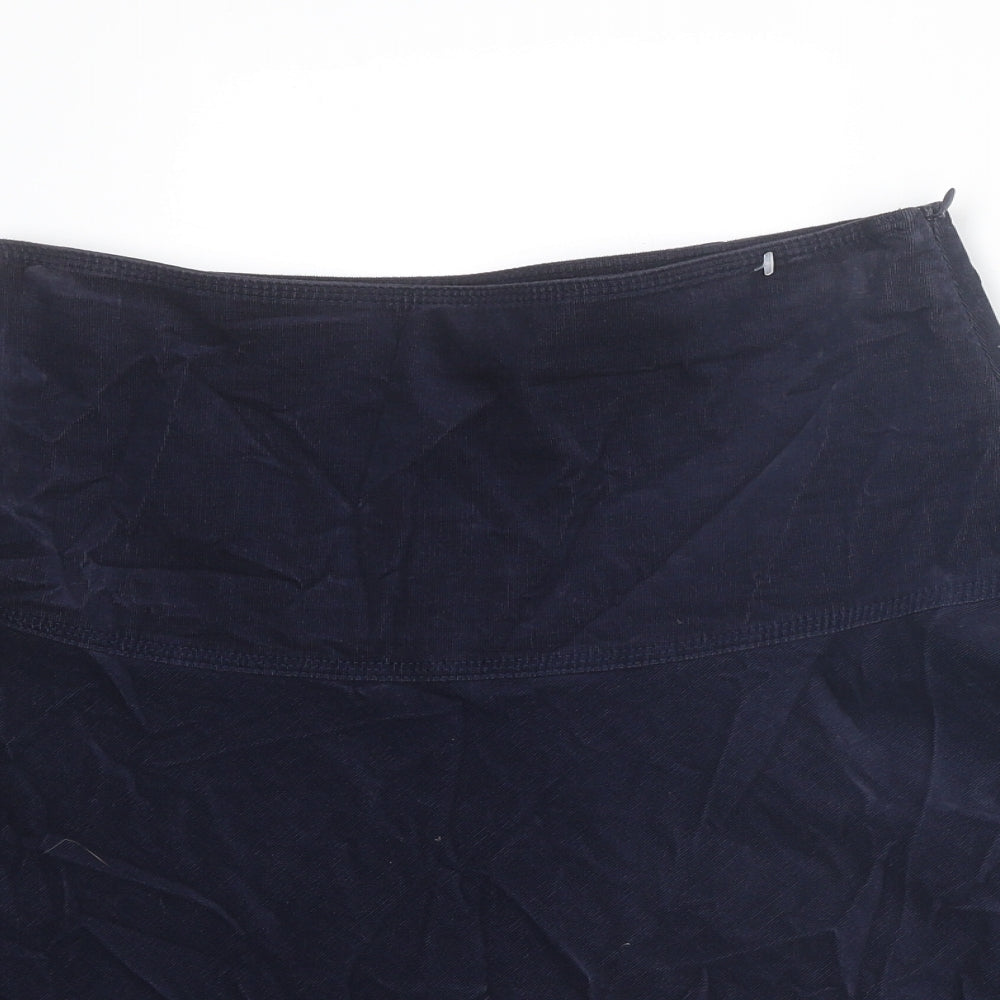 Marks and Spencer Womens Blue Cotton A-Line Skirt Size 8 Zip