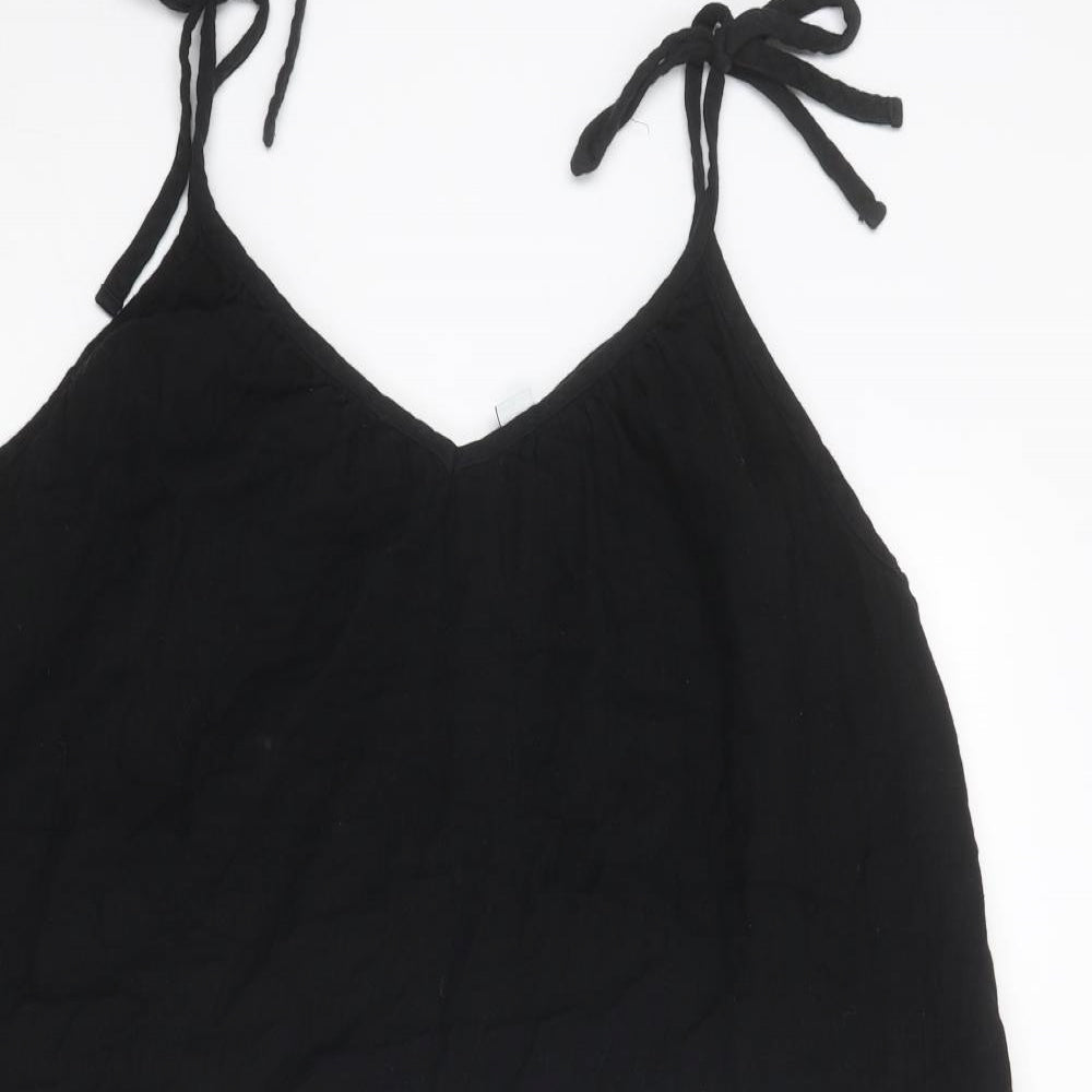 Old Navy Womens Black Cotton Tank Dress Size M V-Neck Tie