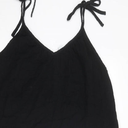 Old Navy Womens Black Cotton Tank Dress Size M V-Neck Tie