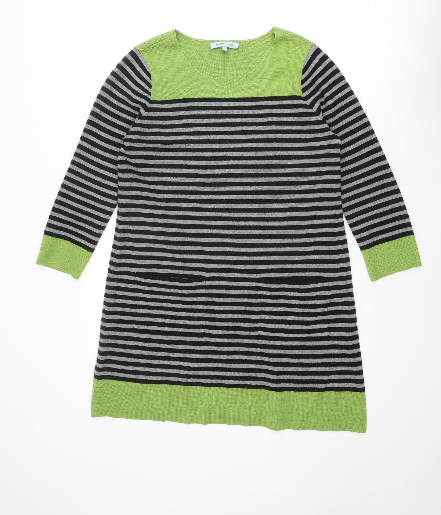 Dickens & Jones Womens Multicoloured Striped Acrylic Jumper Dress Size 14 Boat Neck Pullover