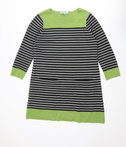 Dickens & Jones Womens Multicoloured Striped Acrylic Jumper Dress Size 14 Boat Neck Pullover
