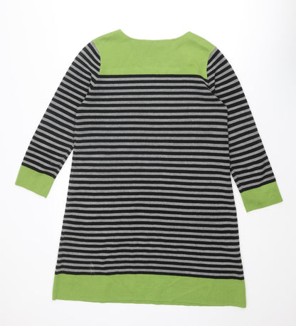 Dickens & Jones Womens Multicoloured Striped Acrylic Jumper Dress Size 14 Boat Neck Pullover