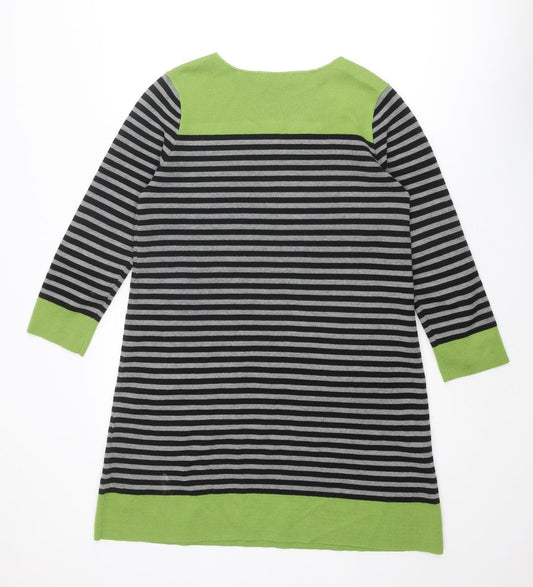 Dickens & Jones Womens Multicoloured Striped Acrylic Jumper Dress Size 14 Boat Neck Pullover