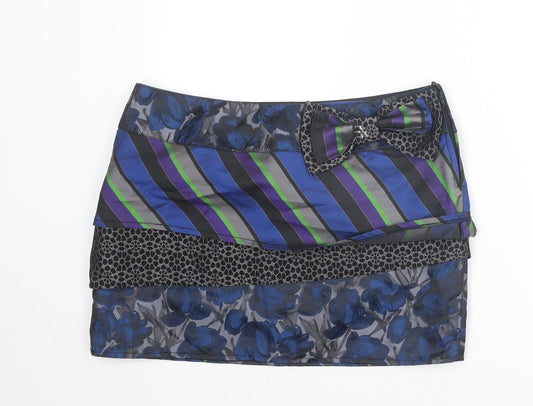 Front view of DEPT women’s multicoloured geometric polyester mini skirt, size L, zip