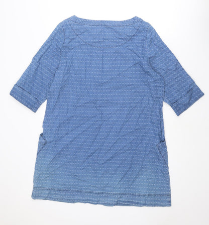 Mistral Womens Blue Geometric Cotton Shift Size 16 Boat Neck Pullover