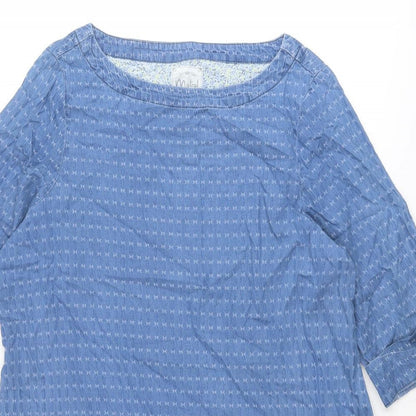 Mistral Womens Blue Geometric Cotton Shift Size 16 Boat Neck Pullover