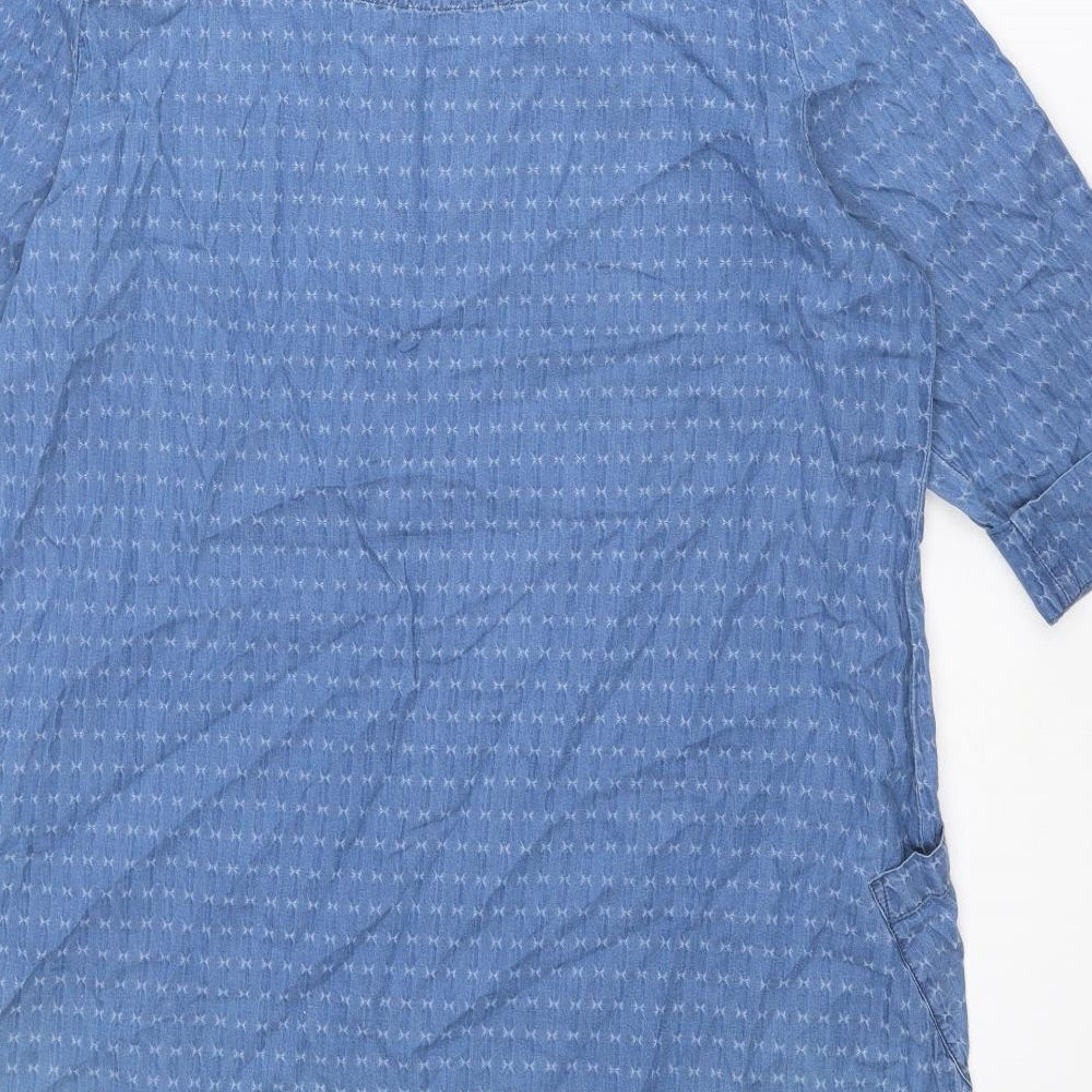 Mistral Womens Blue Geometric Cotton Shift Size 16 Boat Neck Pullover