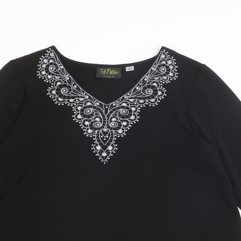 Womens UK Size L Bob Mackie Black Basic T-Shirt