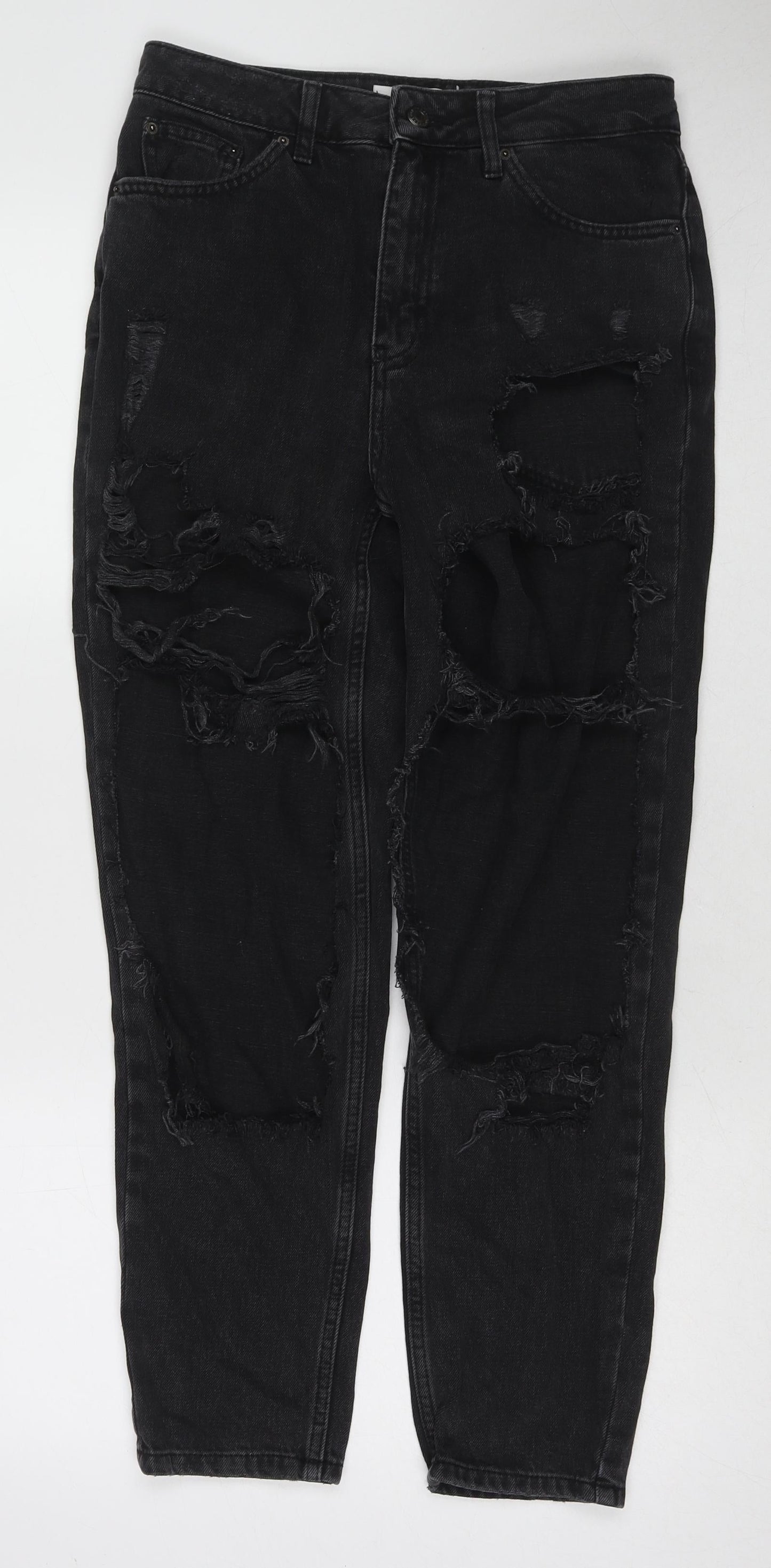 Topshop Womens Black Cotton Tapered Jeans Size 28 in L30 in Regular Zip