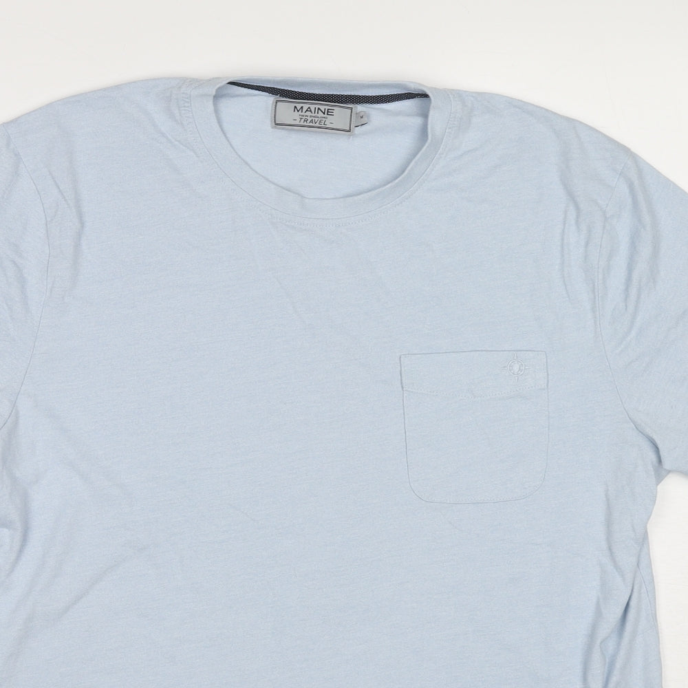 Maine Mens Blue Cotton T-Shirt Size M Round Neck