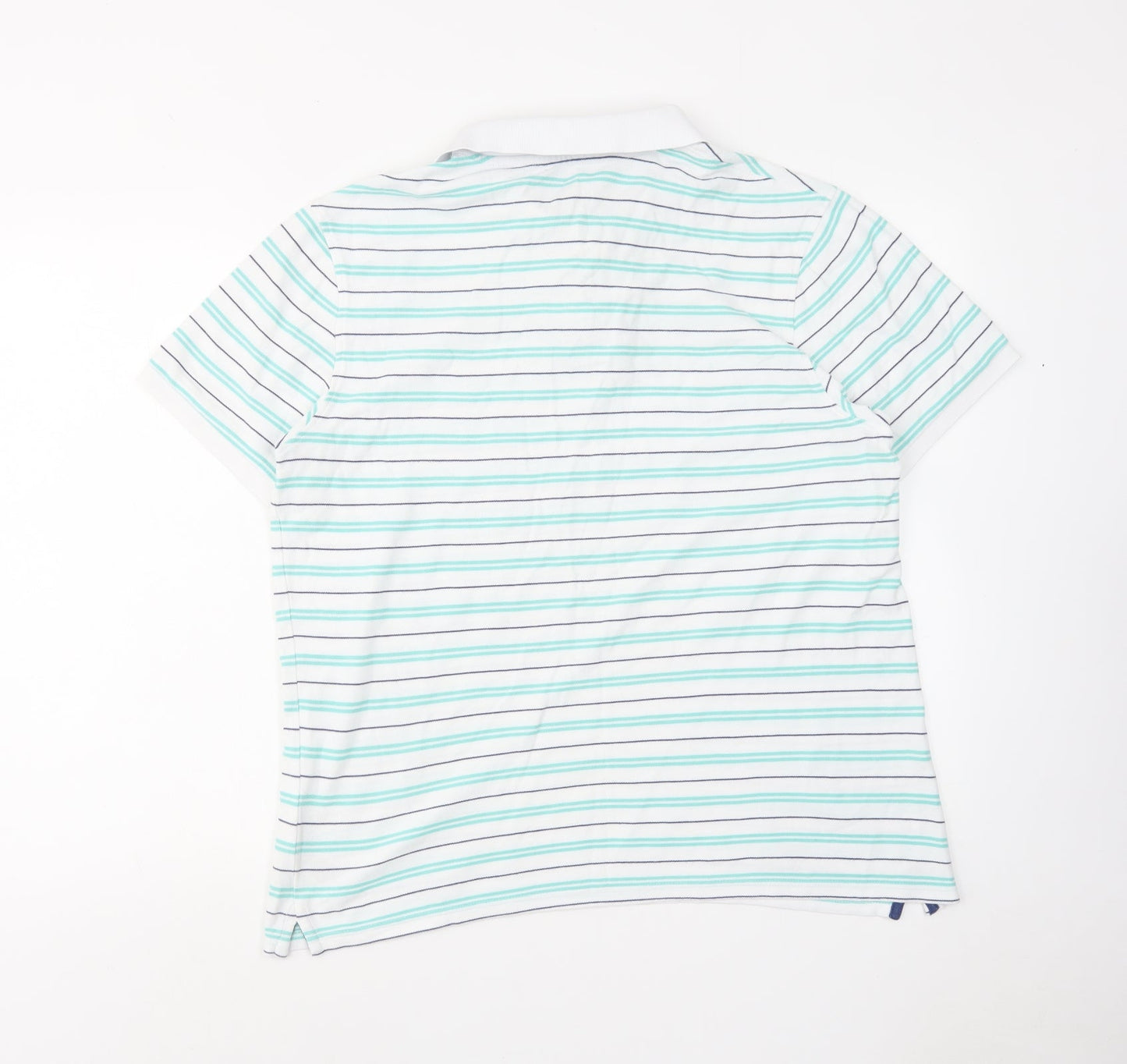 Marks and Spencer Mens Green Striped Cotton Polo Size L Collared Button