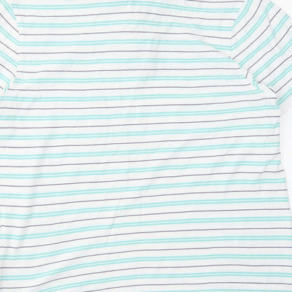 Marks and Spencer Mens Green Striped Cotton Polo Size L Collared Button