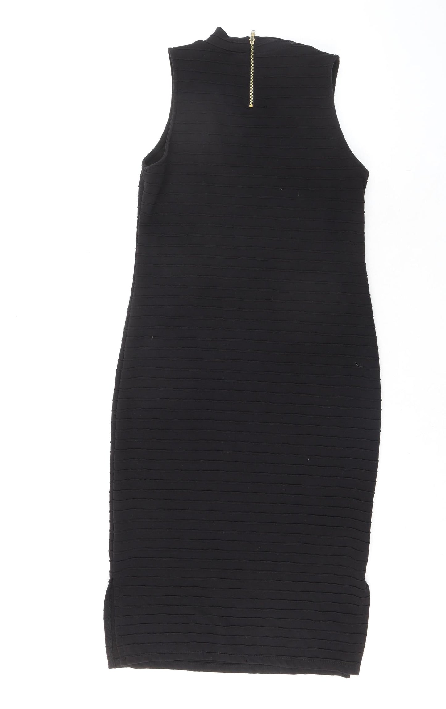 Dorothy Perkins Womens Black Polyester Bodycon Size 12 Mock Neck Zip - Textured