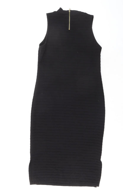 Dorothy Perkins Womens Black Polyester Bodycon Size 12 Mock Neck Zip - Textured