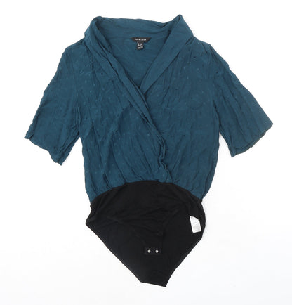 New Look Womens Green Viscose Bodysuit One-Piece Size 12 Snap