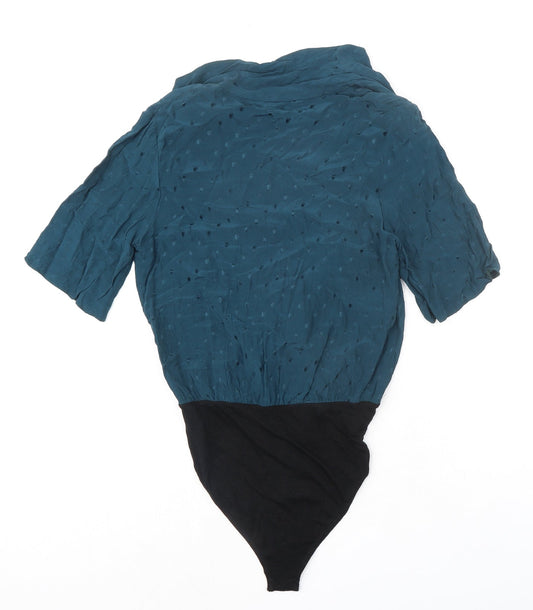 New Look Womens Green Viscose Bodysuit One-Piece Size 12 Snap