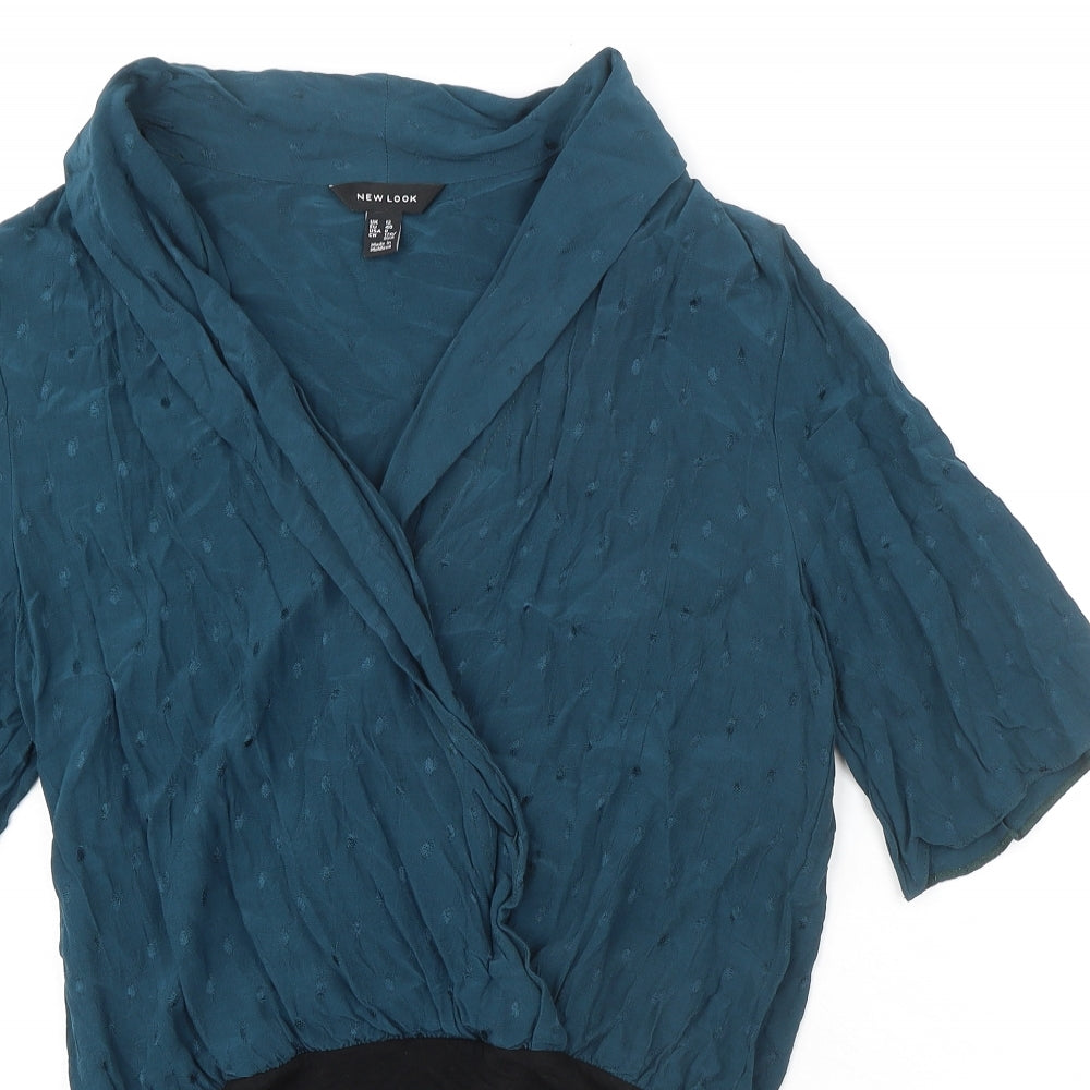 New Look Womens Green Viscose Bodysuit One-Piece Size 12 Snap