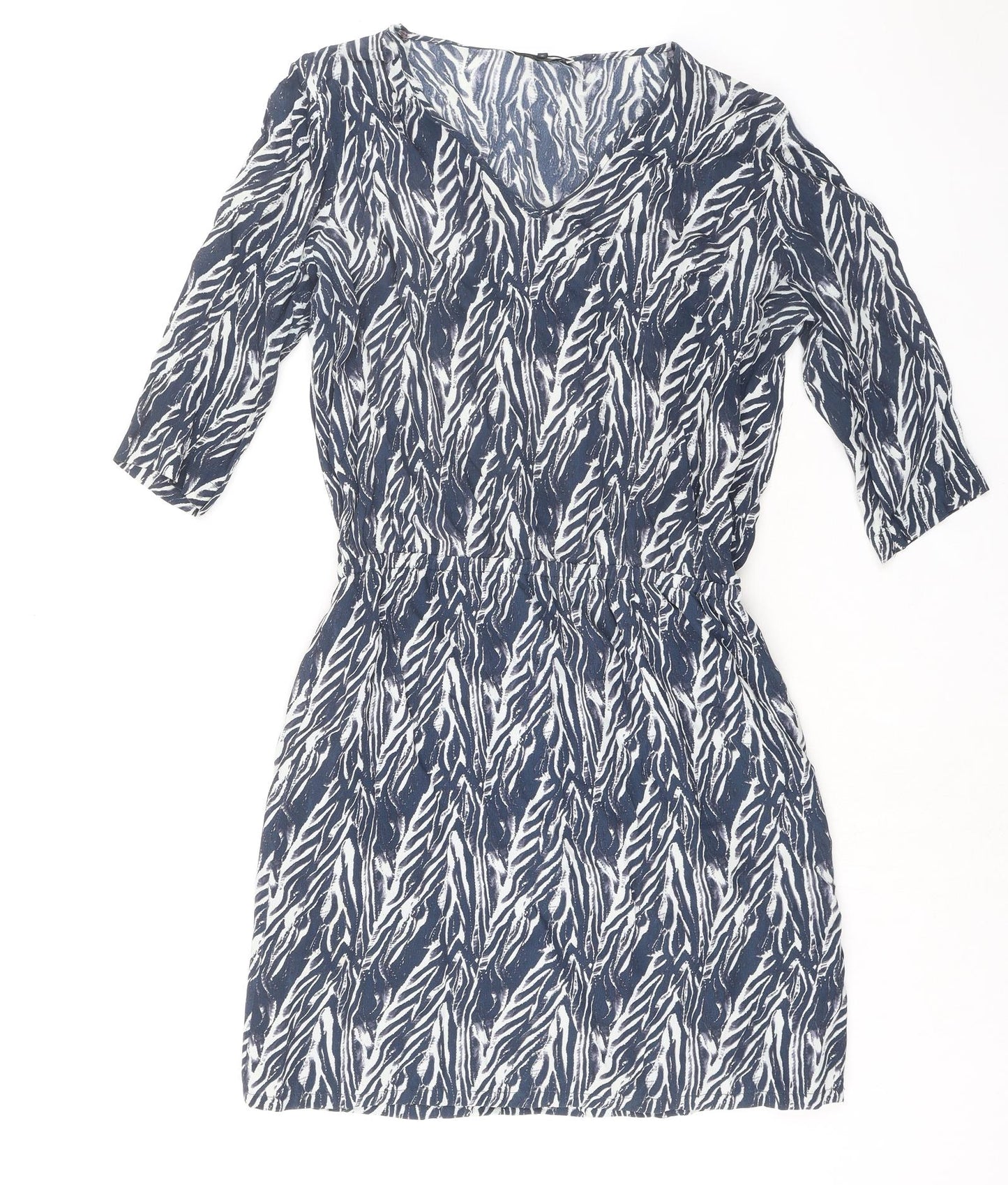 Maison de Nimes Womens Blue Geometric Viscose Shift Size 10 V-Neck