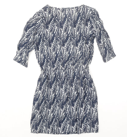 Maison de Nimes Womens Blue Geometric Viscose Shift Size 10 V-Neck